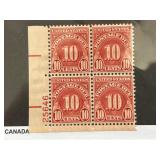 Block of Four US Postage Due Stamps 10 Cents