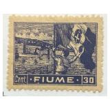 1919 Fiume 30c Stamp with Hinged Remnant