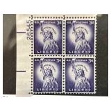 Plate Block of 3 Cent Liberty Stamps
