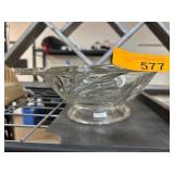 Clear Glass Bowl with Swirl Leaf Design