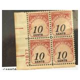 Block of Four 10-Cent US Postage Due Stamps