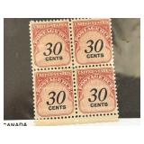 Block of Four 30-Cent US Postage Due Stamps