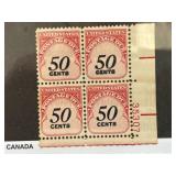 US Postage Due 50 Cents Plate Block Stamps
