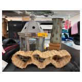 Decorative Lantern, Vase, and Woven Basket Lot