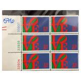 1973 US 8c LOVE Plate Block Stamps