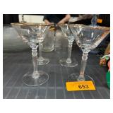 4 Clear Glass Cocktail Stems with Gold Rim