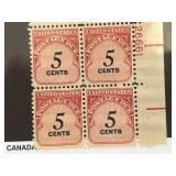 Block of Four 5-Cent U.S. Postage Due Stamps