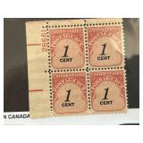 US Postage Due 1-Cent Stamps Block