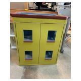 Wooden Dollhouse With Yellow And Red Exterior