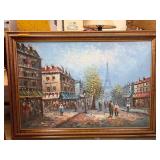 Framed Parisian Street Scene Painting