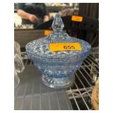 Blue Pressed Glass Lidded Candy Dish