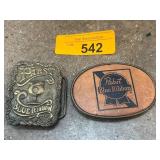 Two Pabst Blue Ribbon Belt Buckles