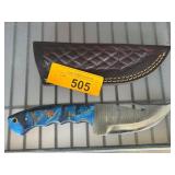 Hunting Knife with Gut Hook and Leather Sheath