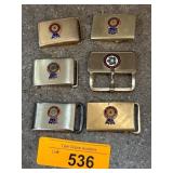 Six Belt Buckles with Pabst Blue Ribbon Logos