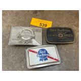 Three Pabst Blue Ribbon Belt Buckles