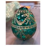 Russian Hand-Work Green Glass Egg Ornament
