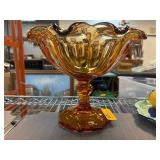 Amber-Colored Glass Pedestal Bowl