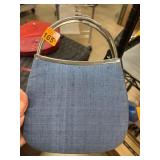 Blue Handbag with Metal Frame and Cinderella Label