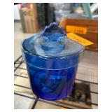 Cobalt Blue Glass Lidded Dish With Handle