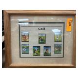 Framed Golf-Themed Disney Postage Stamps