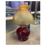 Amber Glass Oil Lamp with Red Base