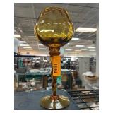 Amber Glass Goblet with Twisted Stem