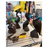 Five Carved Wooden Bird Sculptures