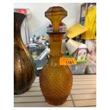 Amber-Colored Pressed Glass Decanter with Stopper