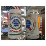 Two Pabst Blue Ribbon Ceramic Beer Steins