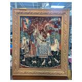 Framed Tapestry Depicting Medieval Scene