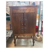 Wooden Cabinet With Hinged Top and Interior Storag
