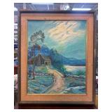 Framed 1959 Signed CAVE Landscape Oil Painting