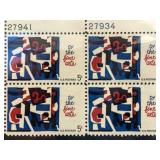 Plate Block of 5-Cent Fine Arts Stamps