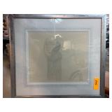 Framed Pencil Sketch With Cat and Human Figure