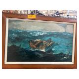 Framed Maritime Art Print Depicting Fishermen