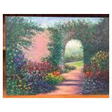 Floral Garden Pathway Oil Painting on Board