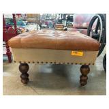 Leather Upholstered Ottoman With Tufted Cushion