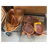 Carved Wooden Bowl Lot With Leaf Designs