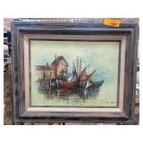 Framed Harbor Scene Oil Painting by Phil Prentice