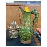 Green Ceramic Pitcher and Brown Juice Squeezer