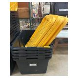 Five Black Storage Totes with Yellow Lids