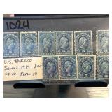 1914 U.S. Series $5 Stamp Set of 10