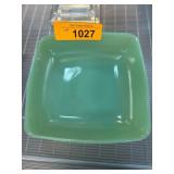 Green Glass Square Dish With Sunburst Base