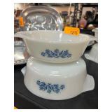 Anchor Hocking Milk Glass Blue Floral Bowls