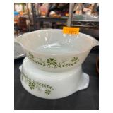 Glasbake Green Daisy Milk Glass Bowls