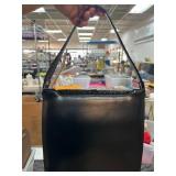 Black Leather Handbag With Frame Closure