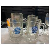 Four Pabst Blue Ribbon Glass Beer Mugs
