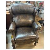 Brown Leather Reclining Armchair With Nailhead Tri
