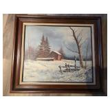J Aulaire Signed Winter Landscape Oil