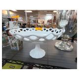 White Milk Glass Pedestal Compote Bowl